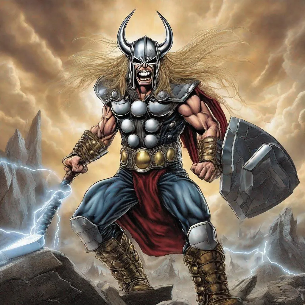 Prompt: Eddie from Iron Maiden as thor