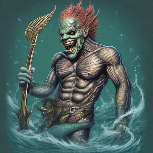 Prompt: Eddie from Iron Maiden as a merman