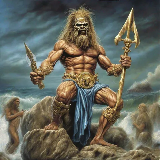 Prompt: Eddie from Iron Maiden as poseidon