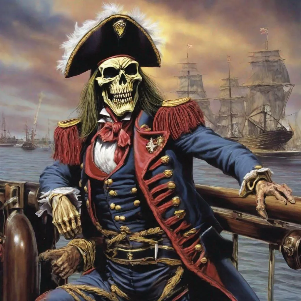 Prompt: Eddie from Iron Maiden is a hornblower