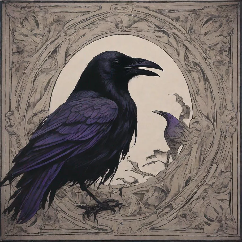 Prompt: A soul with a ravens face