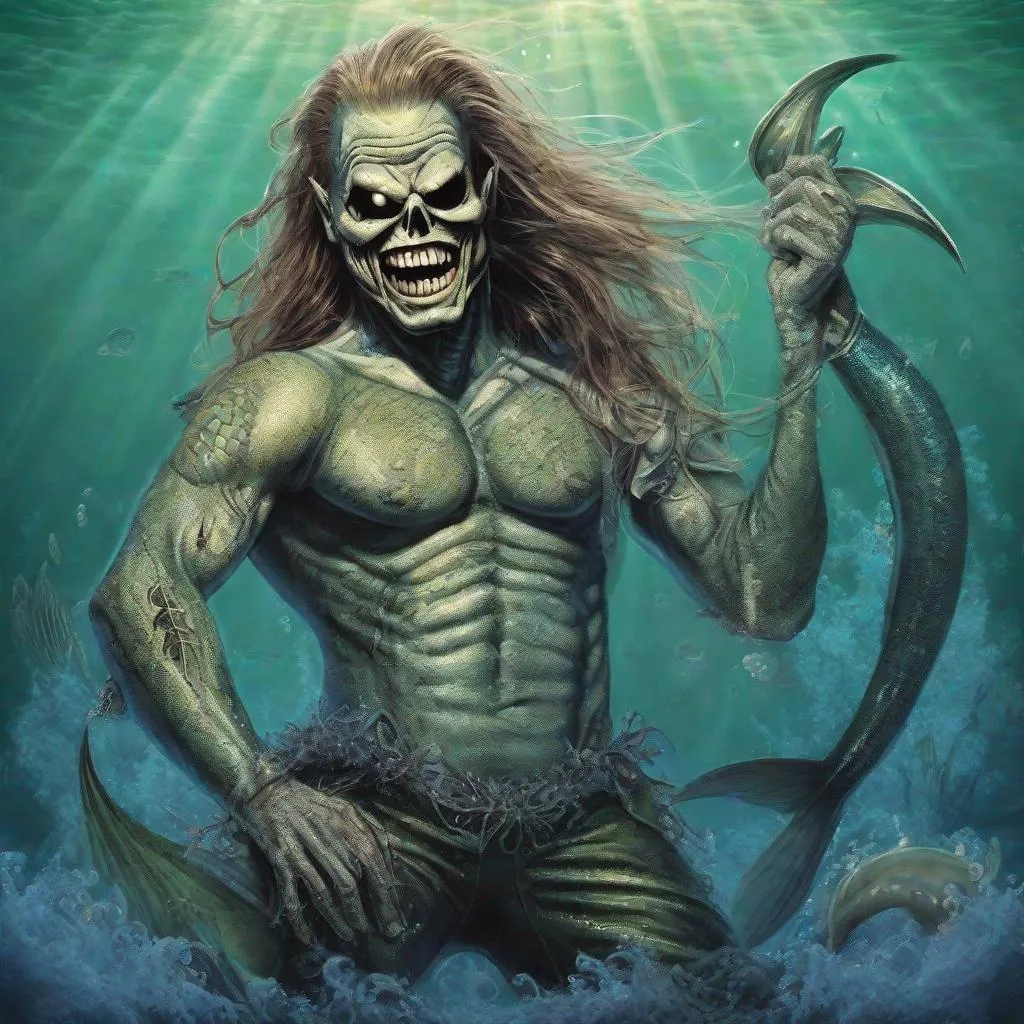 Prompt: Eddie from Iron Maiden as a merman