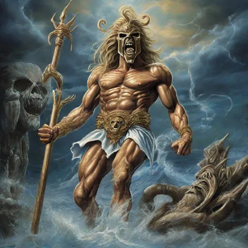 Prompt: Eddie from Iron Maiden as poseidon