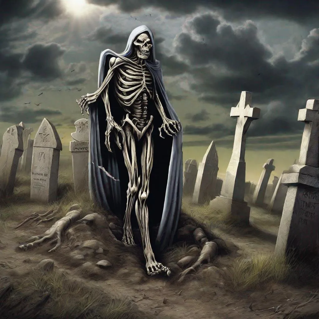 Prompt: Eddie from Iron Maiden coming out of the grave