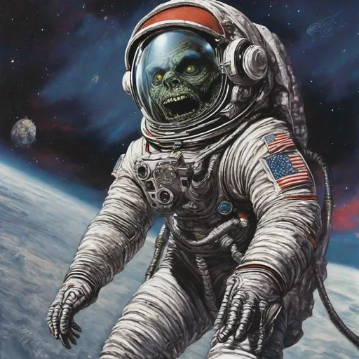 Prompt: Eddie from Iron Maiden as an astronaut