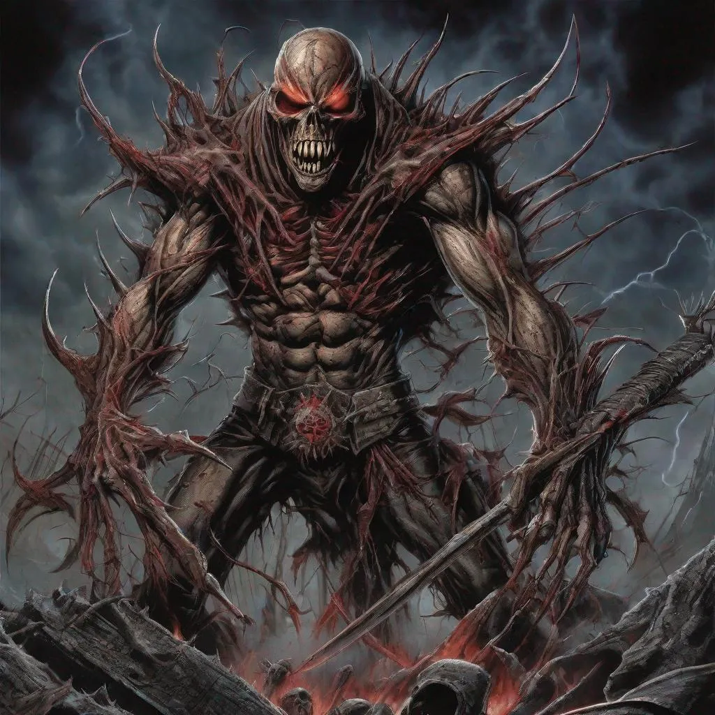 Prompt: Eddie from Iron Maiden is a hellspawn