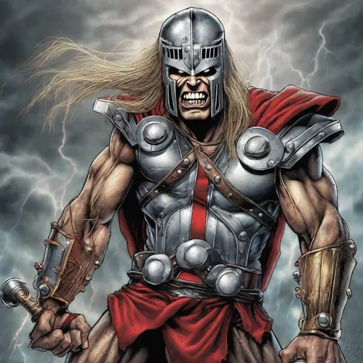 Prompt: Eddie from Iron Maiden as thor