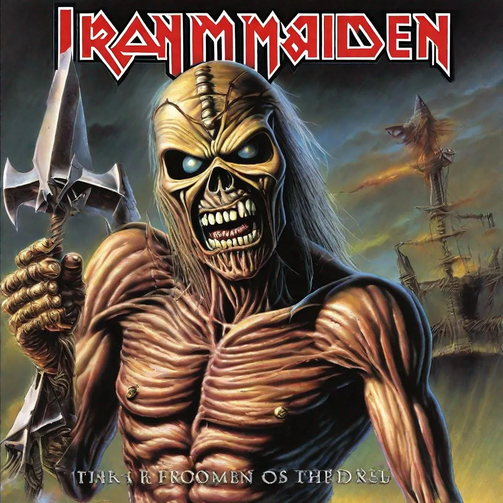 Prompt: Eddie from Iron Maiden on an album cover