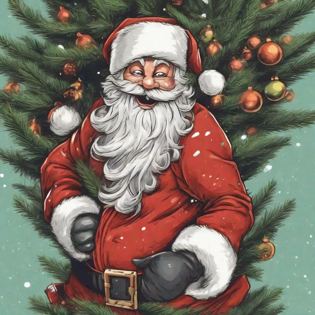 Prompt: Santa claus caught in an x-mas tree