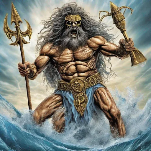 Prompt: Eddie from Iron Maiden as poseidon