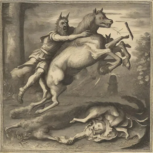 Prompt: A werewolf killing a unicorn