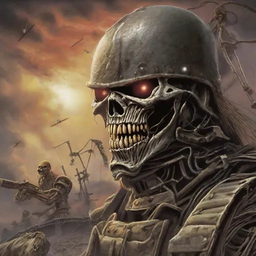 Prompt: Eddie from Iron Maiden in a war