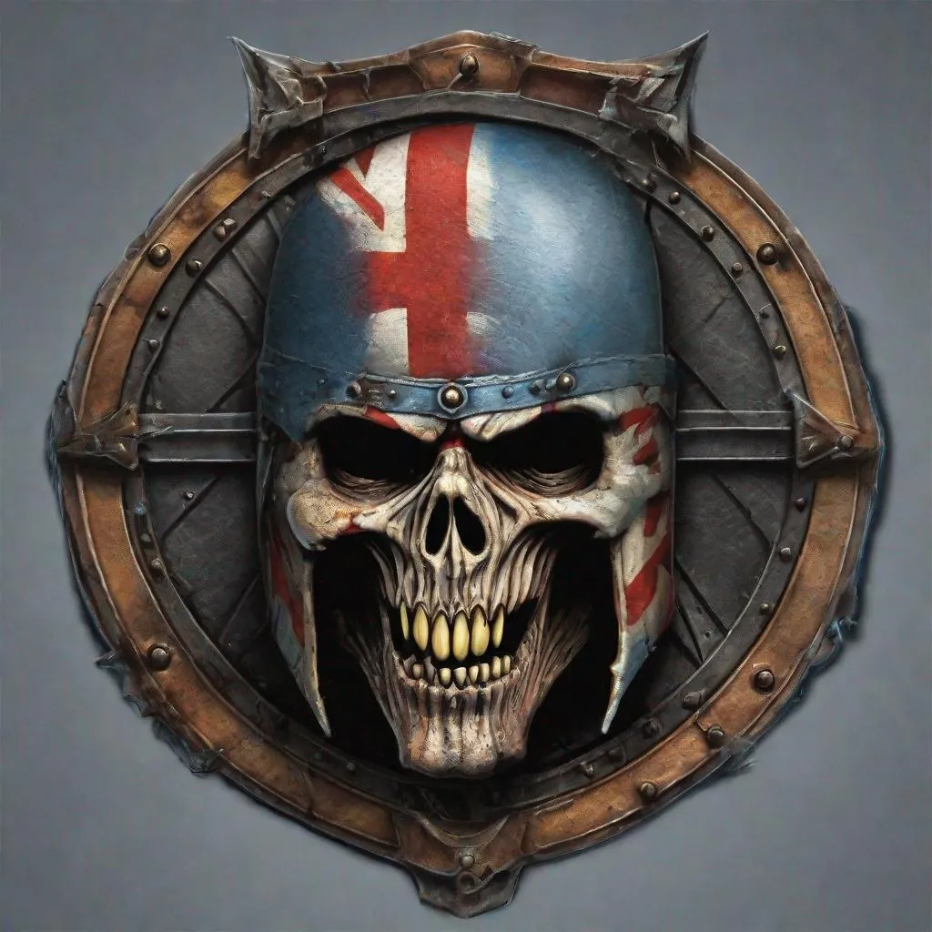 Prompt: A shield with Eddie from Iron Maiden on it