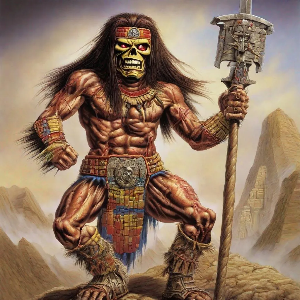 Prompt: Eddie from Iron Maiden inca warrior