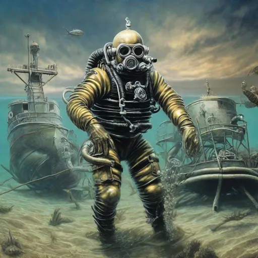 Prompt: Eddie from Iron Maiden as a diver