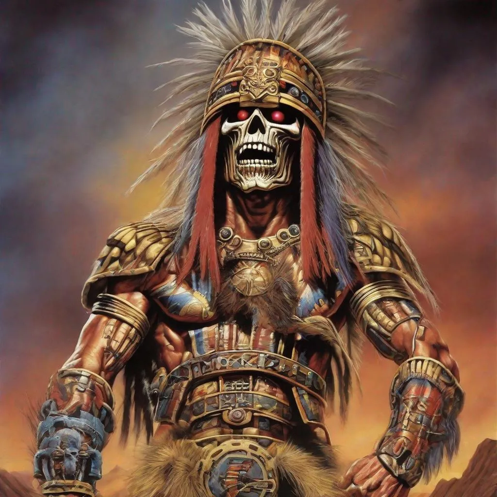 Prompt: Eddie from Iron Maiden inca warrior