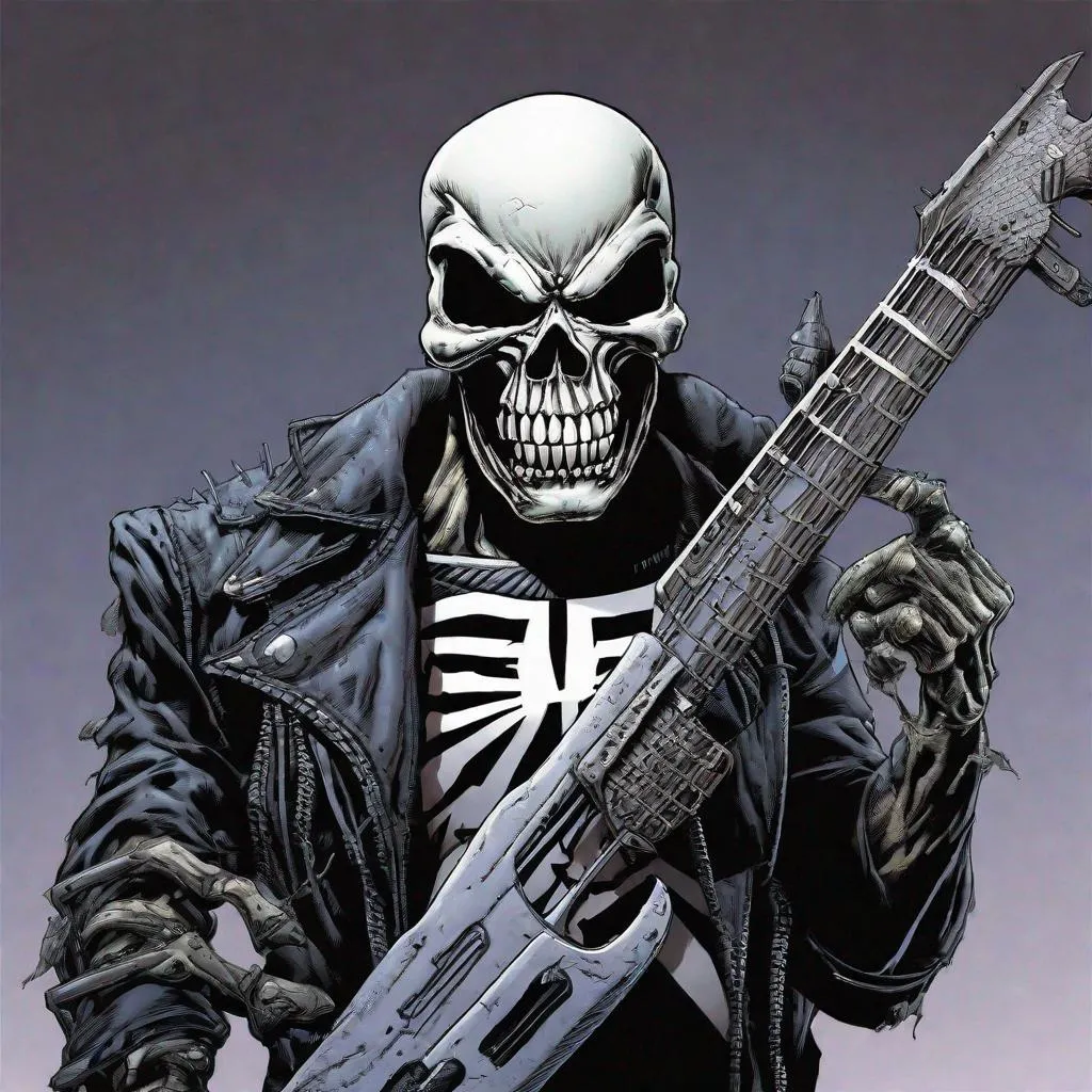 Prompt: Eddie from Iron Maiden is the punisher