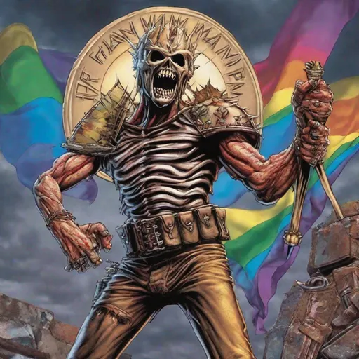 Prompt: Eddie from Iron Maiden is a lgbtqia+ fighter