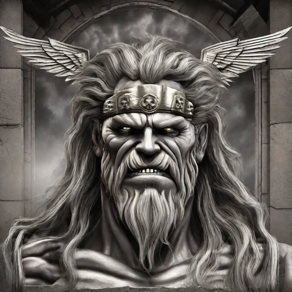 Prompt: Eddie from Iron Maiden as zeus