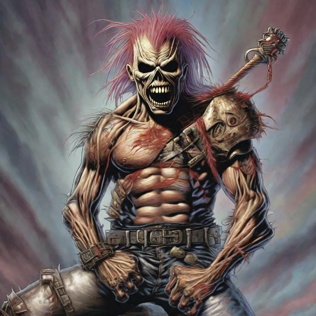 Prompt: Eddie from Iron Maiden is a lgbtqia+ fighter