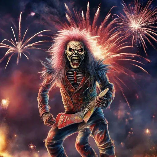 Eddie from Iron Maiden as fireworks | OpenArt