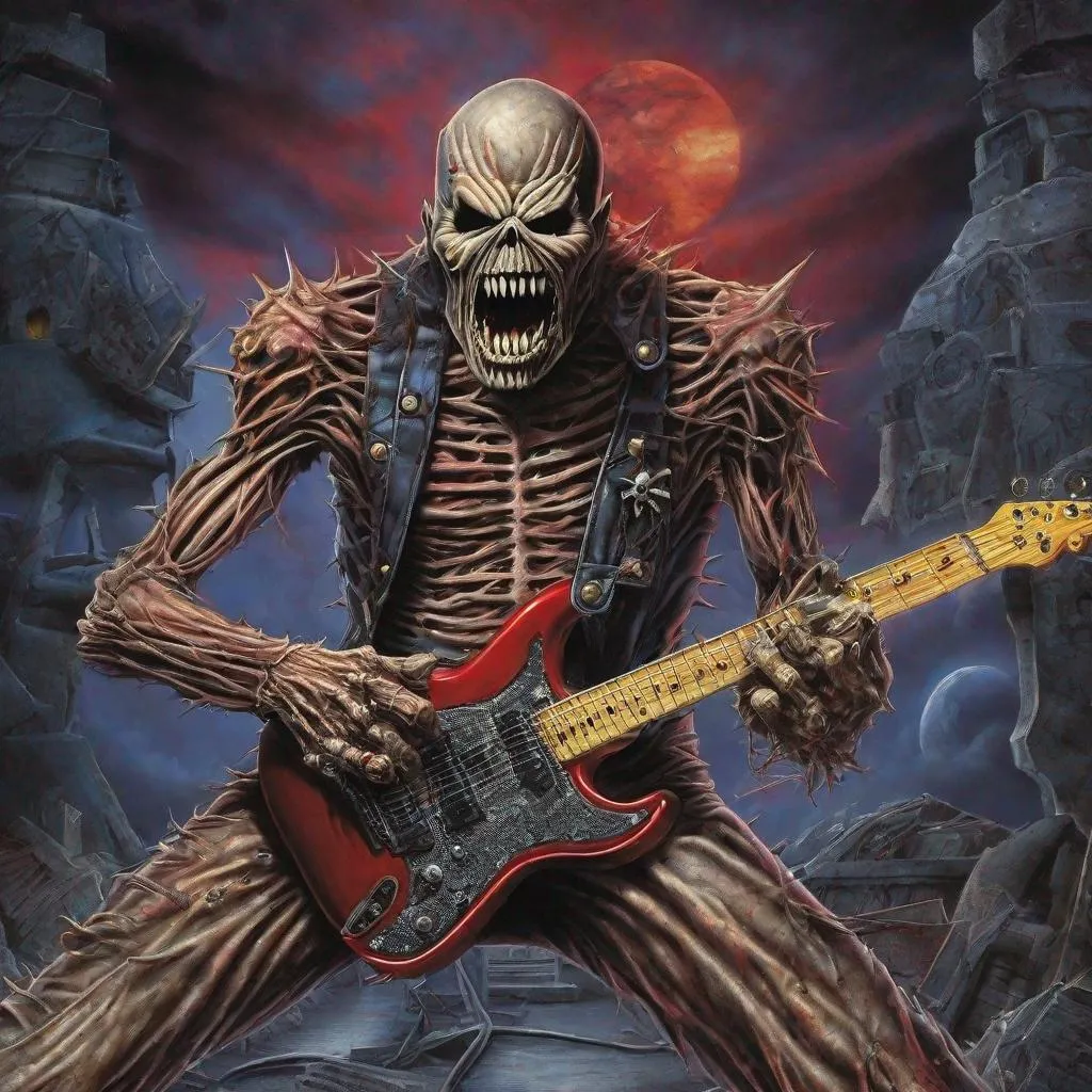 Prompt: Eddie from Iron Maiden is a metal lover