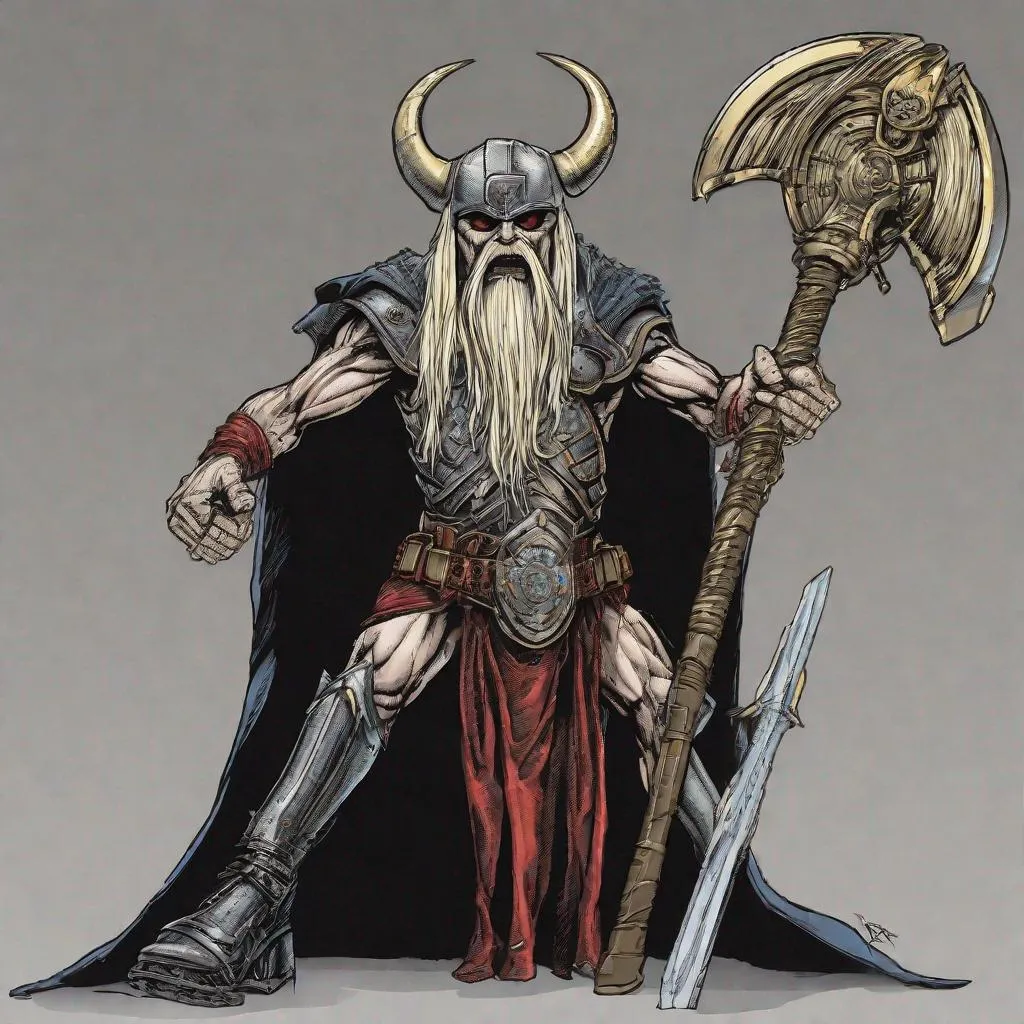 Prompt: Eddie from Iron Maiden as odin
