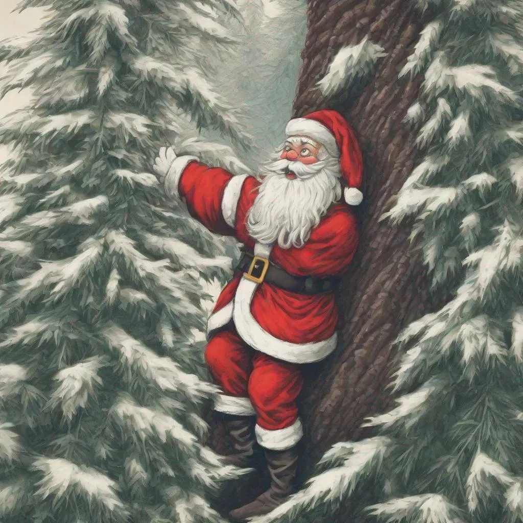 Prompt: Santa claus caught in an x-mas tree