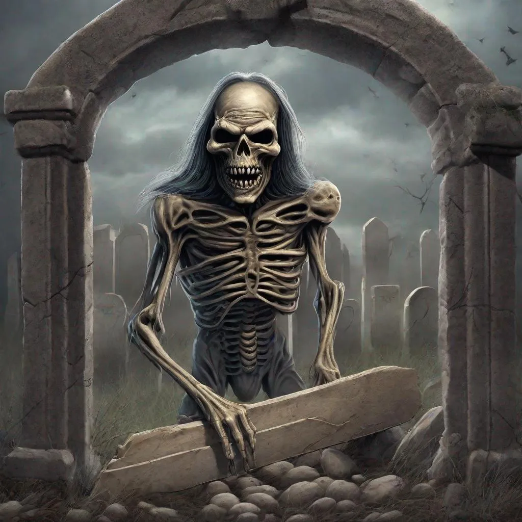 Prompt: Eddie from Iron Maiden coming out of the grave