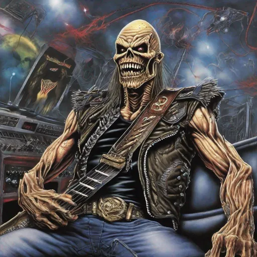 Prompt: Eddie from Iron Maiden is a metal music lover