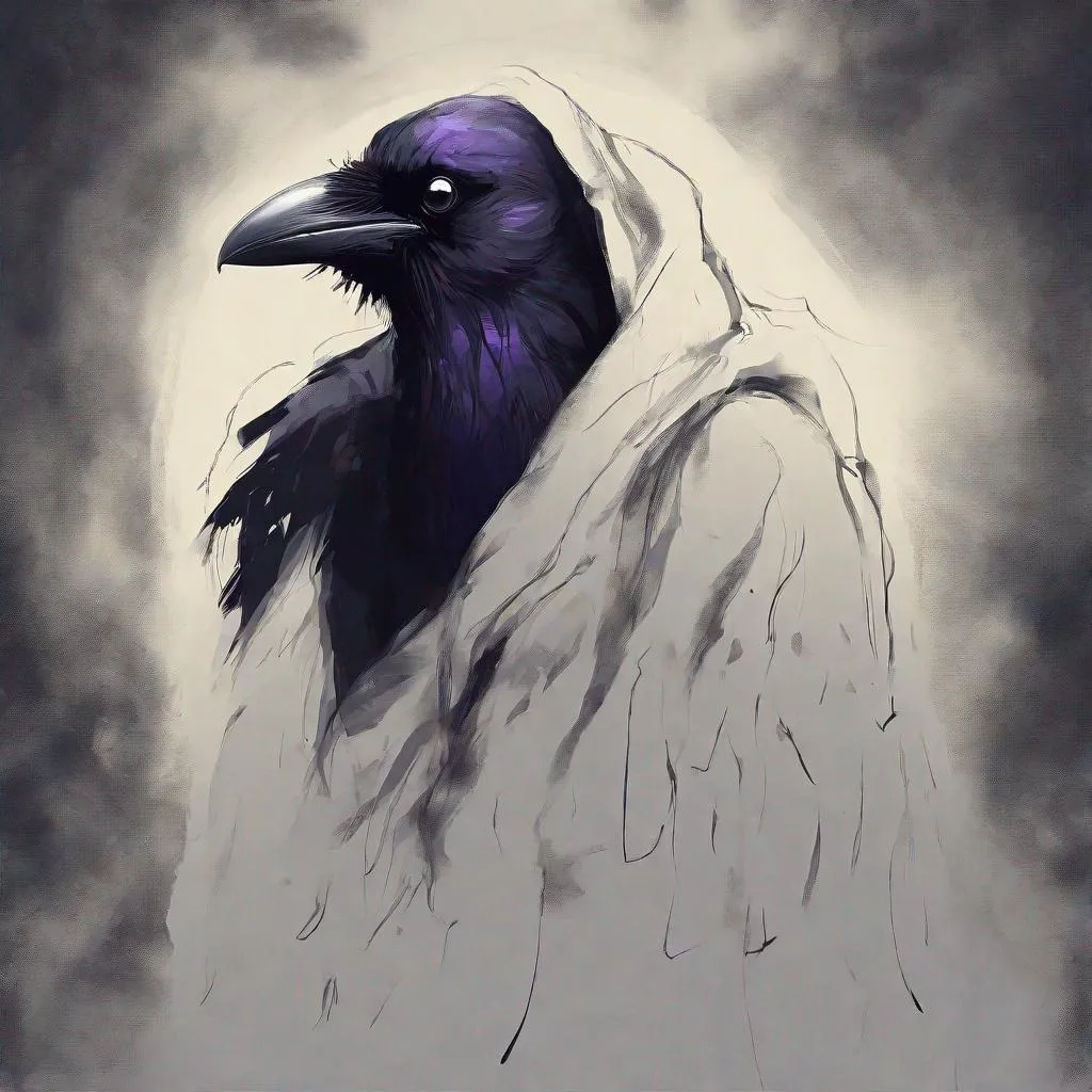 Prompt: A soul with a ravens face