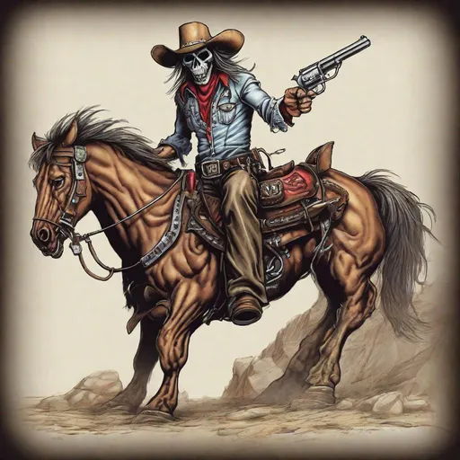 Prompt: Eddie from Iron Maiden as a cowboy