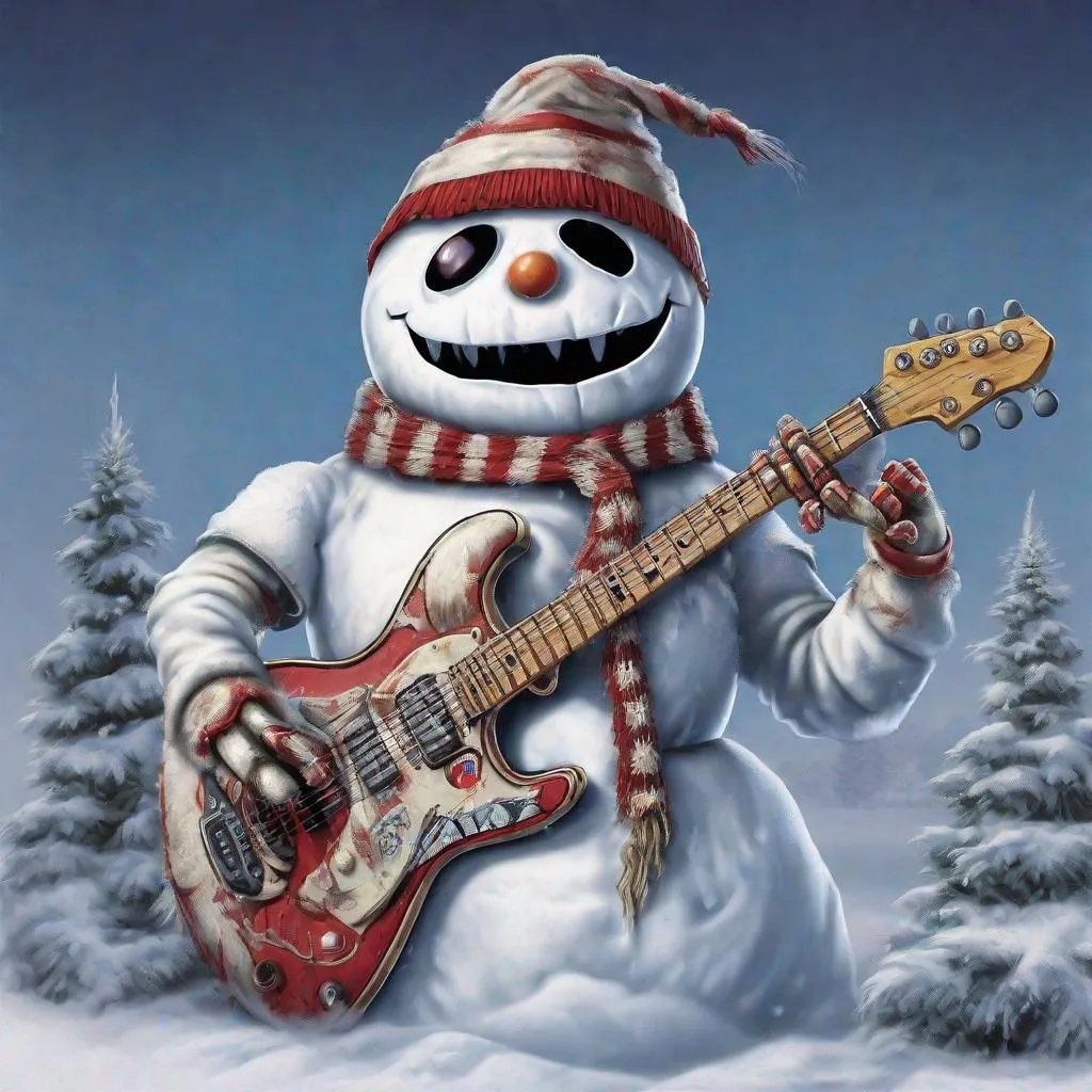 Prompt: Eddie from Iron Maiden as a snowman