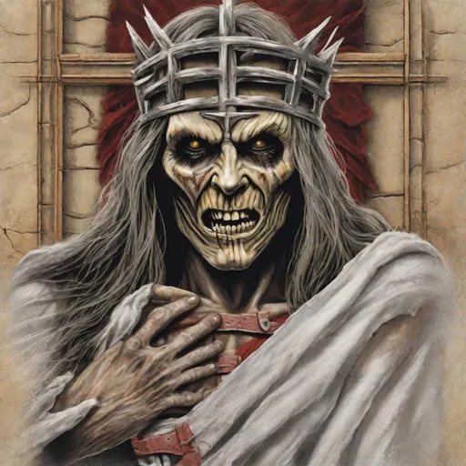 Prompt: Eddie from Iron Maiden as christ