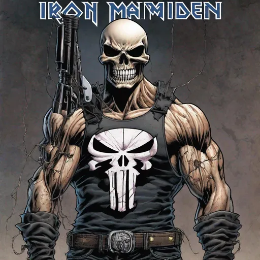 Prompt: Eddie from Iron Maiden is the punisher