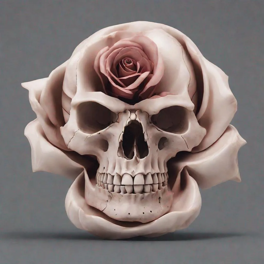 Prompt: A skull shaped like a rose