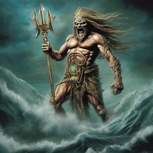 Prompt: Eddie from Iron Maiden as poseidon