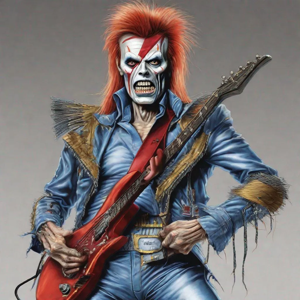 Prompt: Eddie from Iron Maiden as David Bowie 