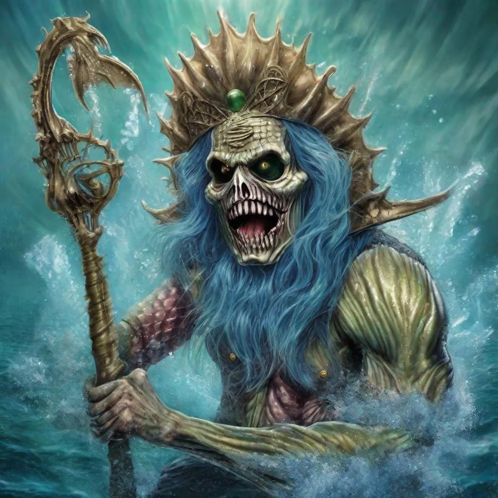 Prompt: Eddie from Iron Maiden as a merman