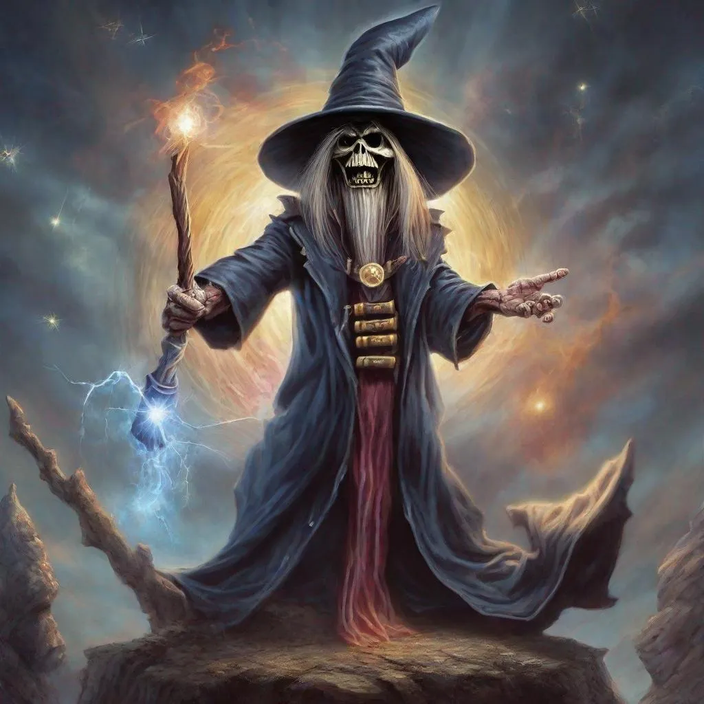 Prompt: Eddie from Iron Maiden is a wizard