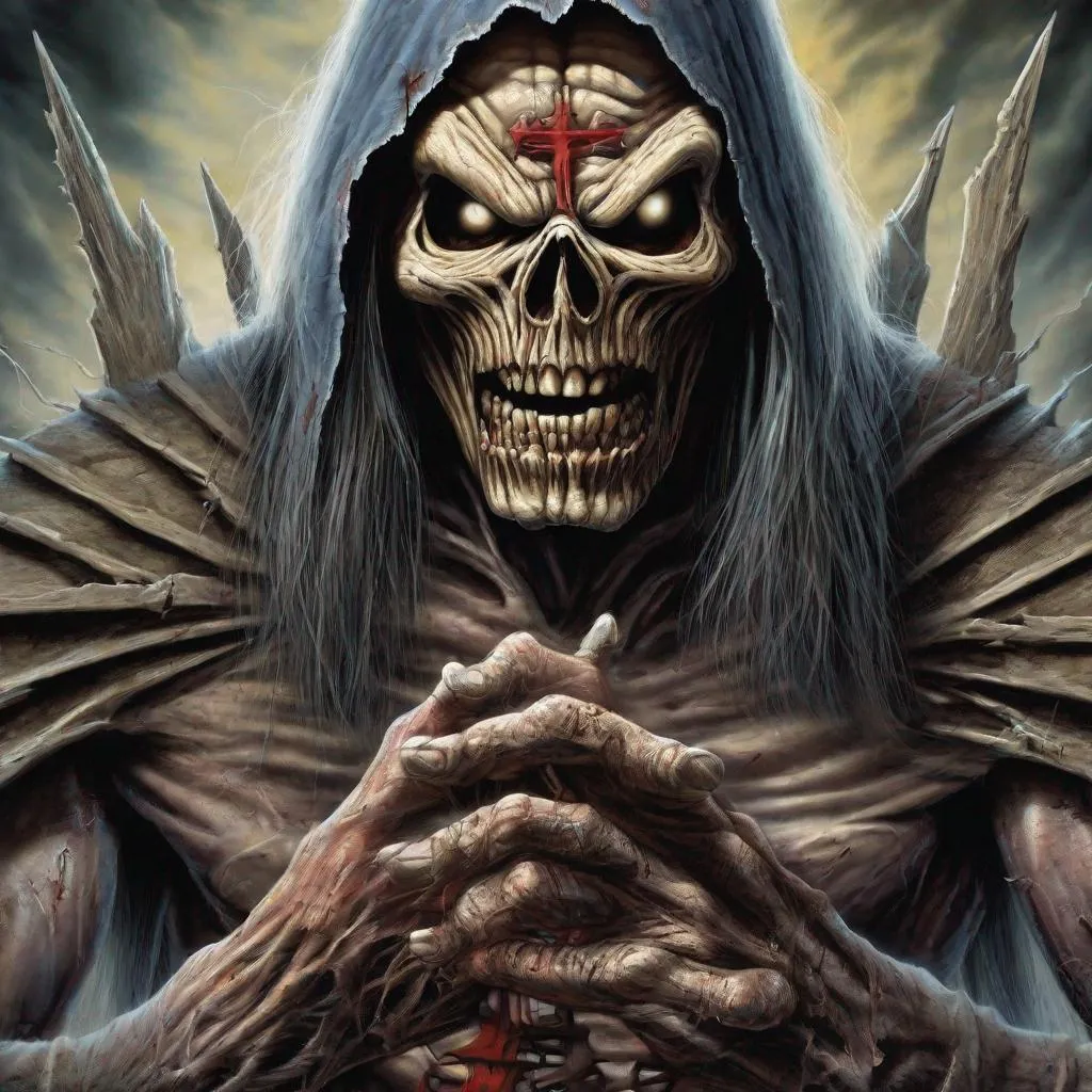 Prompt: Eddie from Iron Maiden is hallowed be thy name