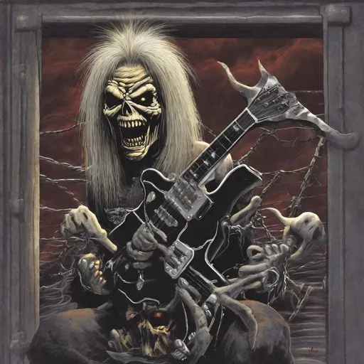 Prompt: Eddie from Iron Maiden is a storm