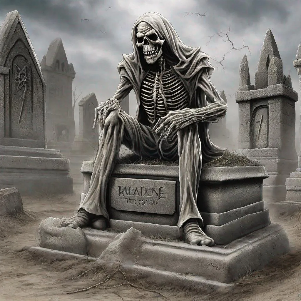 Prompt: Eddie from Iron Maiden coming out of the grave