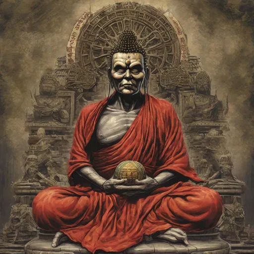Prompt: Eddie from Iron Maiden as the Buddha