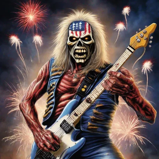 Prompt: Eddie from Iron Maiden as fireworks 