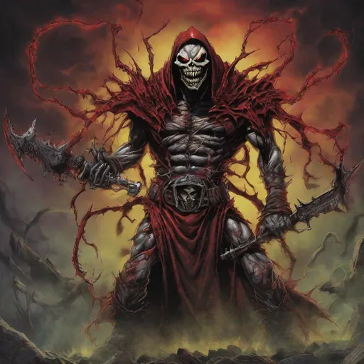 Prompt: Eddie from Iron Maiden as hell spawn