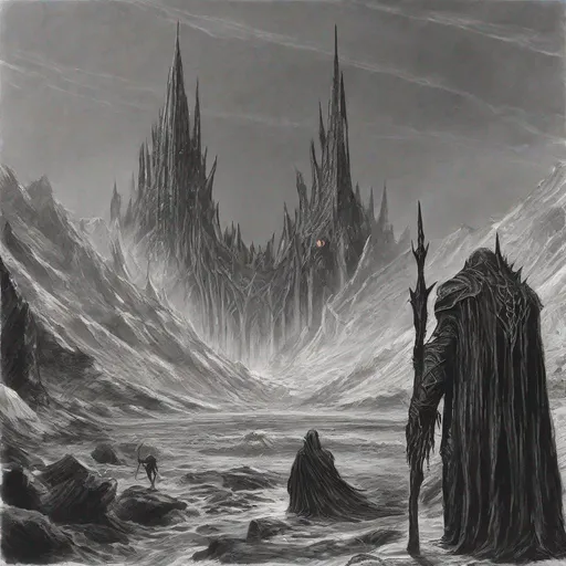 Prompt: In the darkest depths of mordor, gollom taunts Sauron