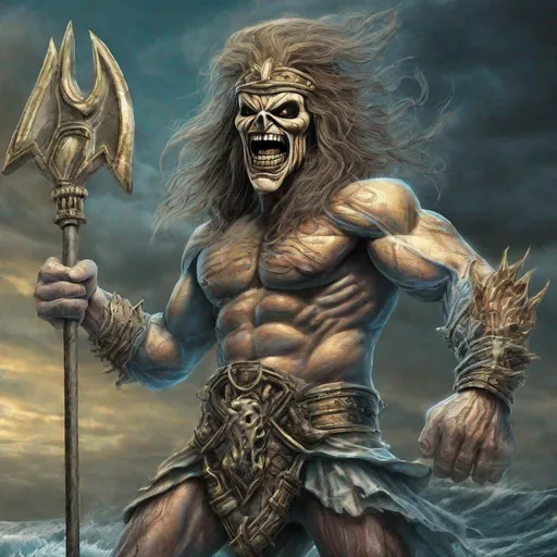 Prompt: Eddie from Iron Maiden as poseidon