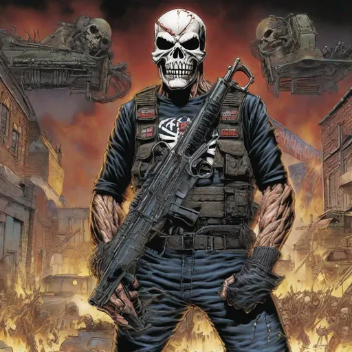 Prompt: Eddie from Iron Maiden is the punisher