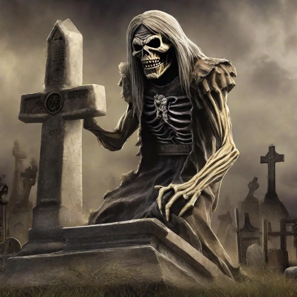 Prompt: Eddie from Iron Maiden is coming out of the grave